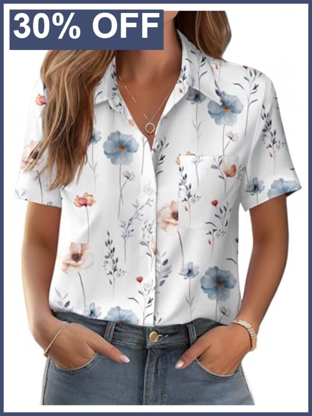 Womens Button Down Shirt Short Sleeve Blouse Loose Fit Summer Top